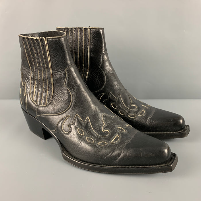 CALVIN KLEIN 205W39NYC Size 12 Black Embroidery Leather Pull On Boots
