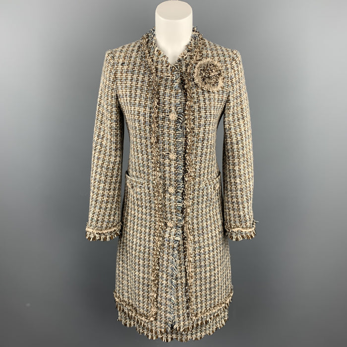 MOSCHINO Size 6 Cream / Brown Textured Woven Wool Skirt Set