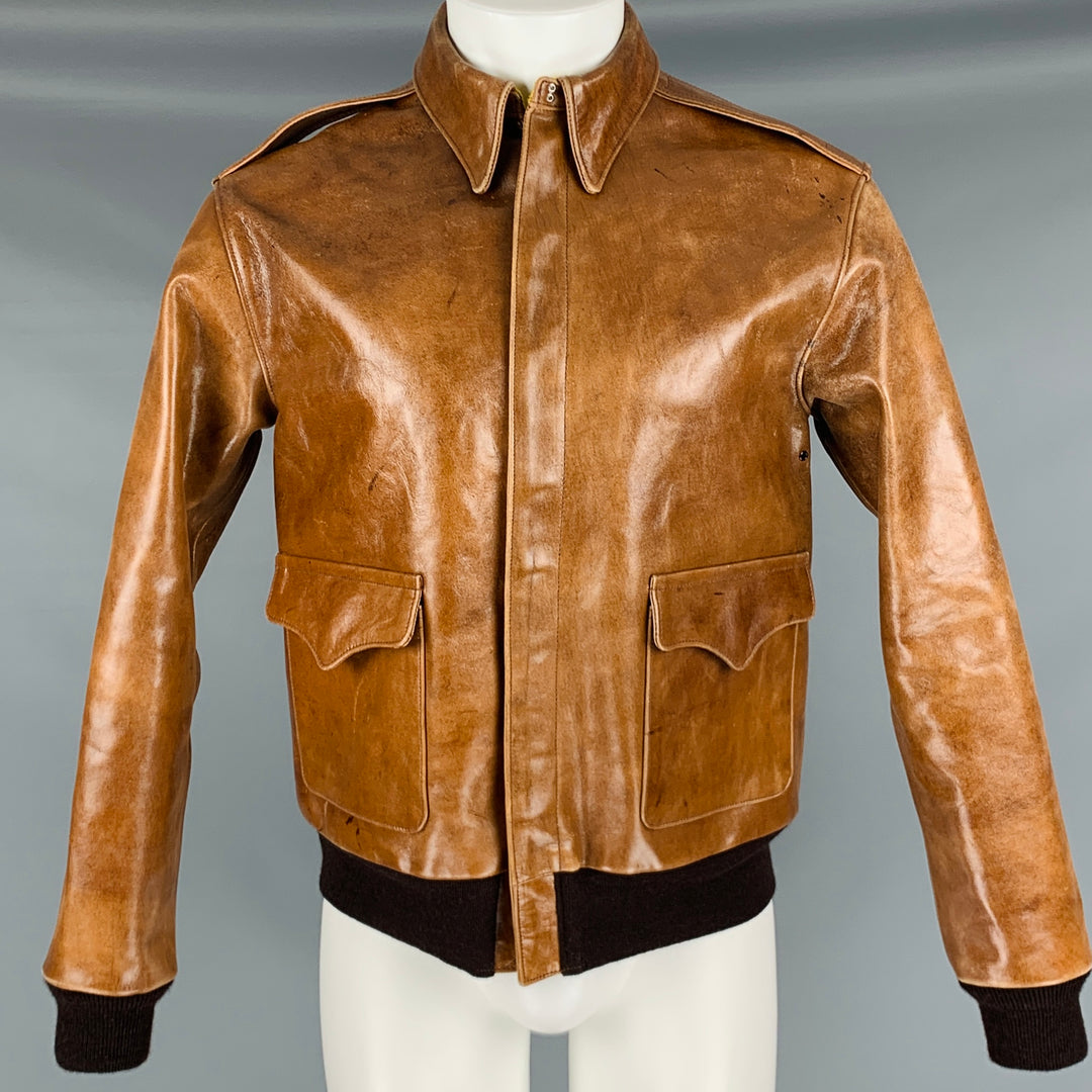 THE REAL MCCOY'S Size 40 Brown Leather Bomber Jacket