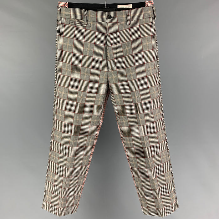 ALEXANDER MCQUEEN Size 28 Black White Red Plaid Wool Zip Fly Dress Pants