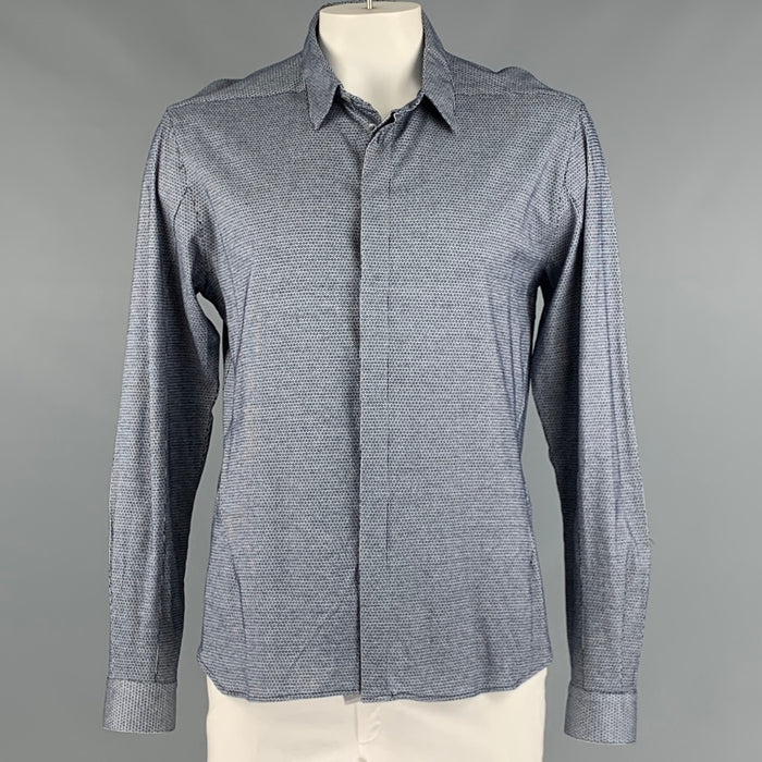 EMPORIO ARMANI Size XXL Navy White Cotton Long Sleeve Shirt