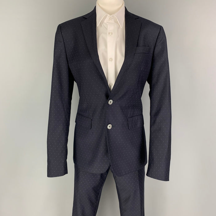 DSQUARED2 Size 36 Navy White Dots Wool Notch Lapel Suit