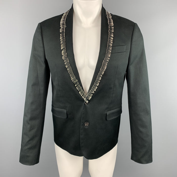 DSQUARED2 Size 38 Black Cotton / Elastane Shawl Collar Safety Pin Sport Coat