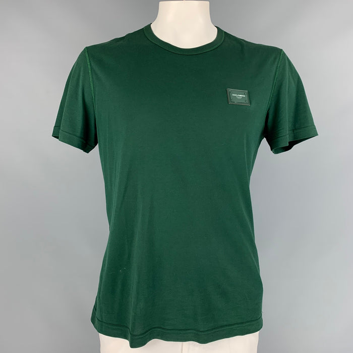 DOLCE & GABBANA Camiseta con cuello redondo de algodón verde bosque talla M