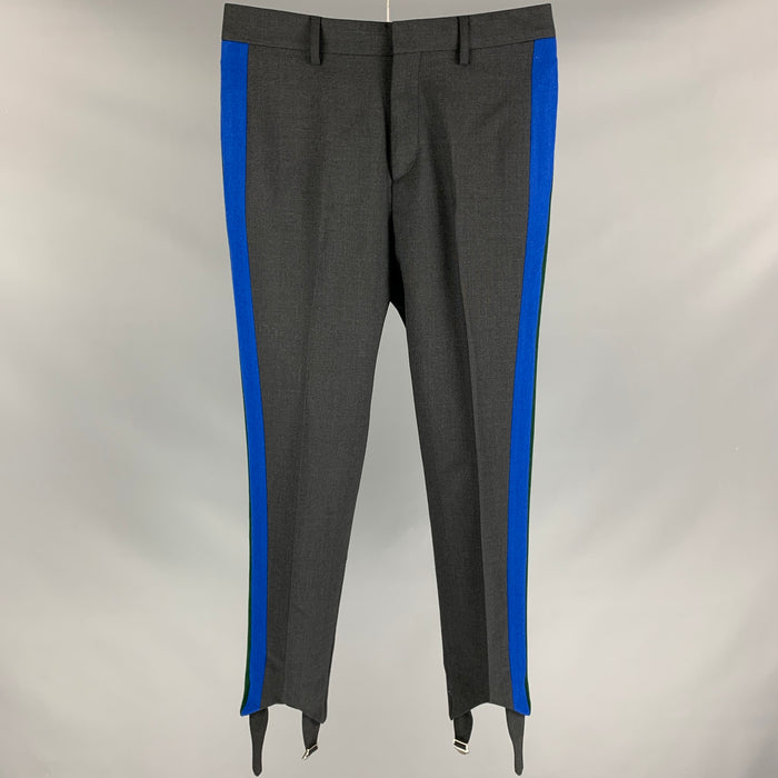 STELLA McCARTNEY Size 30 Charcoal & Green Wool Stirrup Tuxedo Dress Pants