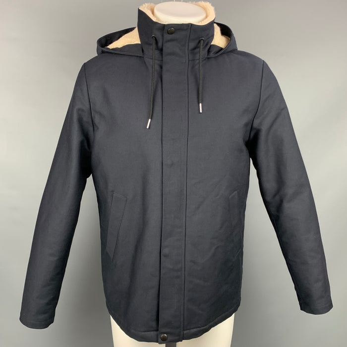 SANDRO Size M Marine Navy Cotton Hooded Parka Deck Jacket