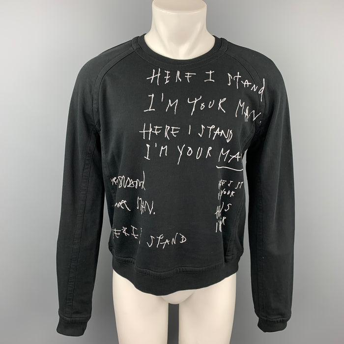 HAIDER ACKERMANN Size M Black & White Embroidery Crew-Neck Sweatshirt