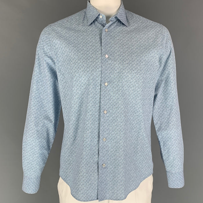 LOUIS VUITTON Size L Light Blue Print Cotton Button Up Long Sleeve Shirt