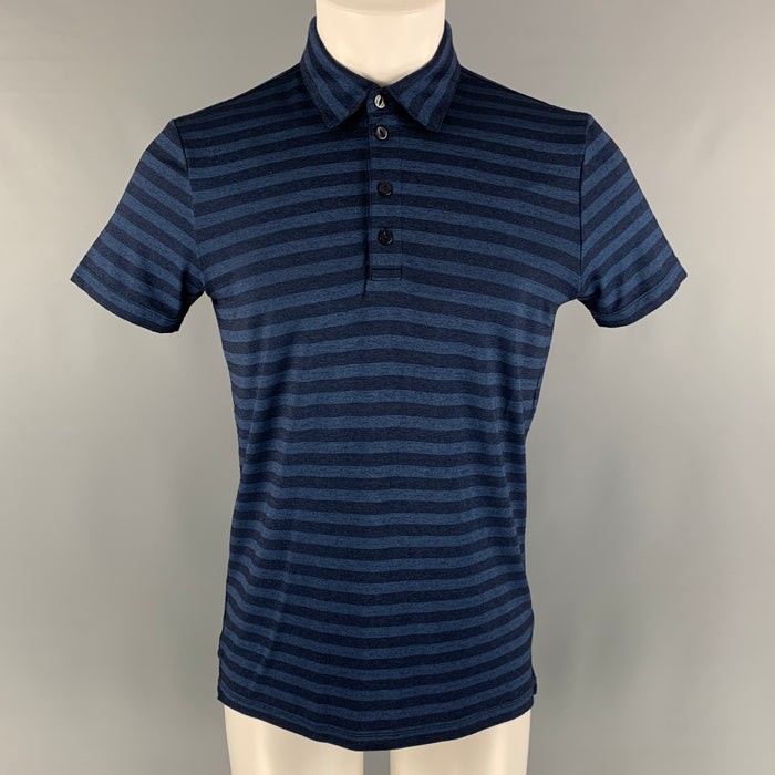ARMANI COLLEZIONI Size M Navy Blue Stripe Viscose Blend Buttoned Polo