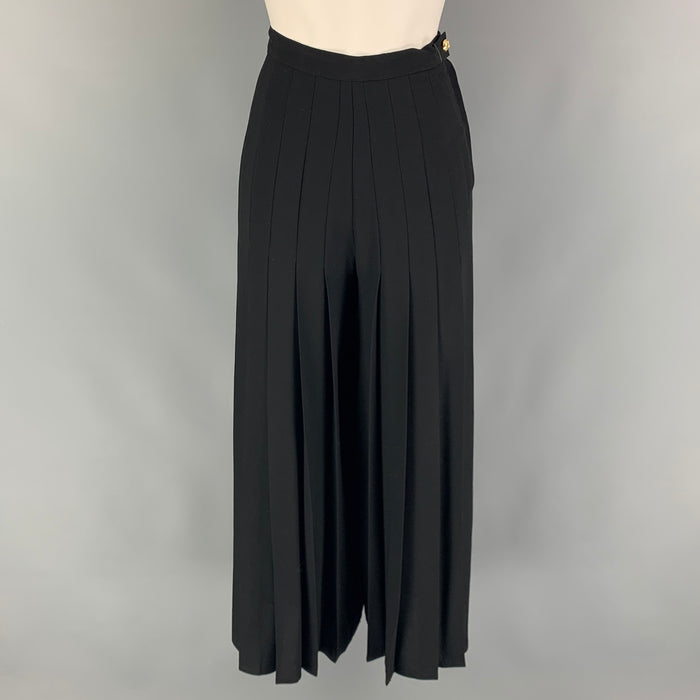 Vinatge SALVATORE FERRAGAMO Size 4 Black Wool Pleated Wide Leg Dress Pants