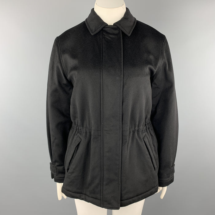 LORO PIANA Size 12 Black Cashmere STORM SYSTEM Drawstring Jacket