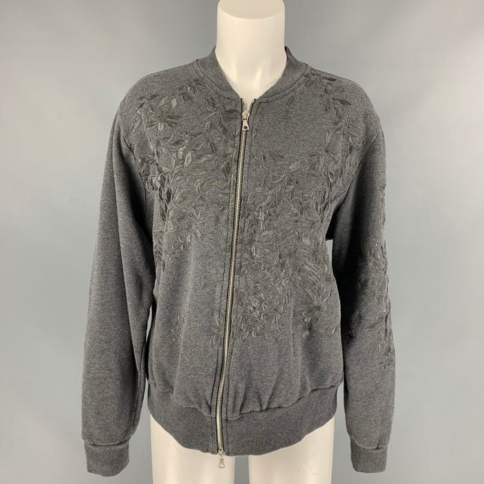 DRIES VAN NOTEN Size L Dark Gray Embroidered Cotton Bomber Jacket