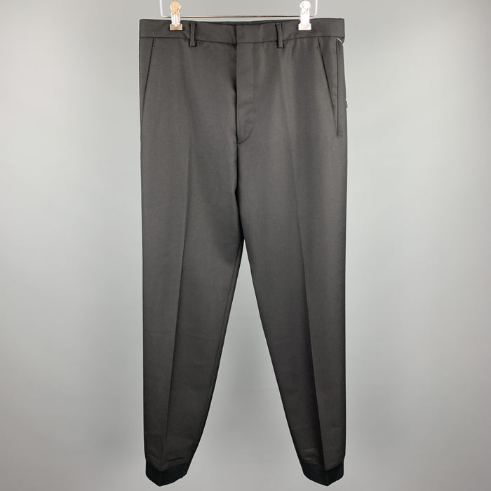 LANVIN Size 32 Black Solid Wool Elastic Cuffs Casual Pants