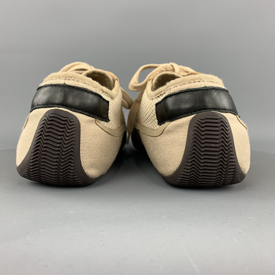 HELMUT LANG Size 11.5 Khaki Suede & Mesh Trainer Sneakers
