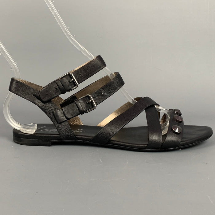 LANVIN Size 9 Black Leather Double Buckle Flats