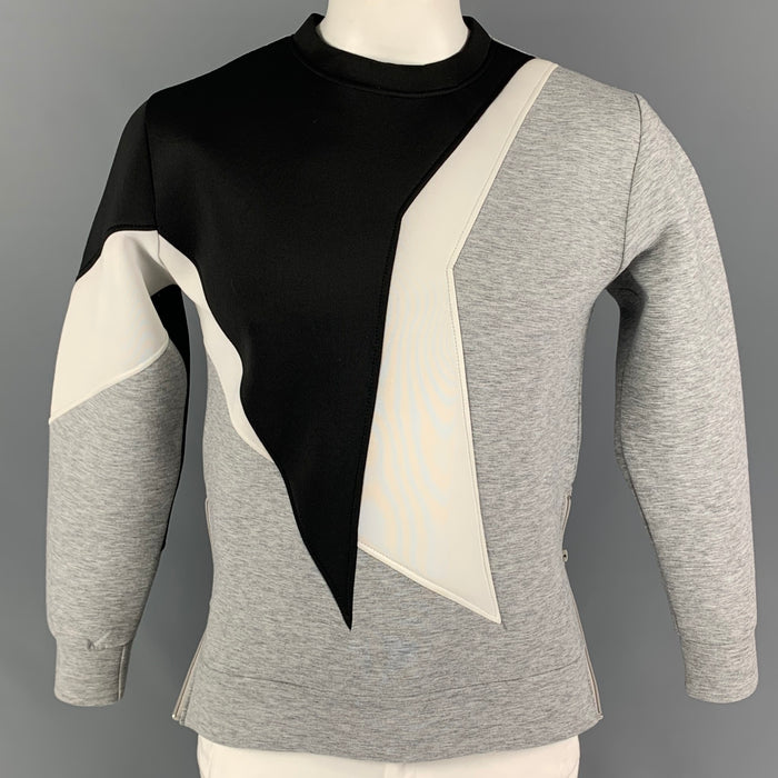 NEIL BARRETT Size L Grey White Geometric Cotton Asymmetrical Sweatshirt