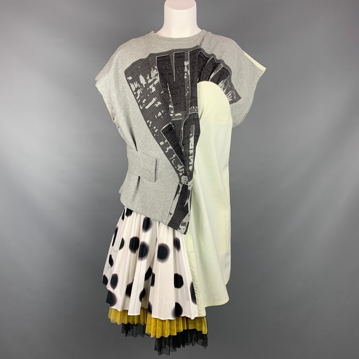 MARC by MARC JACOBS Vestido asimétrico de algodón con estampado de puntos borrosos en gris y blanco talla S