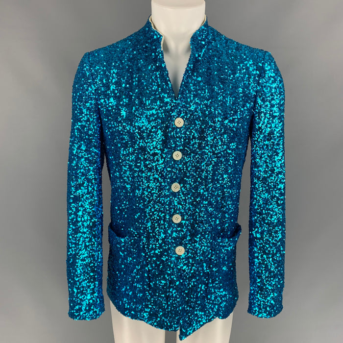 COMME des GARCONS HOMME PLUS SS 18 Talla S Chaqueta en mezcla de poliéster con lentejuelas color aguamarina