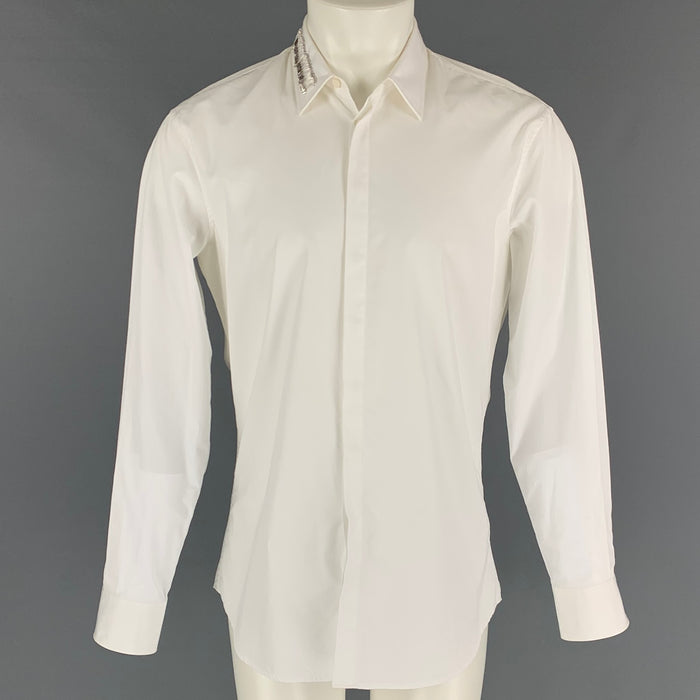 DSQUARED2 Size S White Cotton Hidden Placket Long Sleeve Shirt