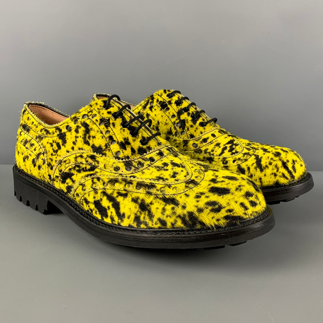 ECKHAUS LATTA x GRENSON Size 10 Yellow Black Animal Print Leather Wingtip Lace Up Shoes