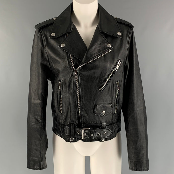 CELINE Chaqueta de moto de pantorrilla negra talla 8