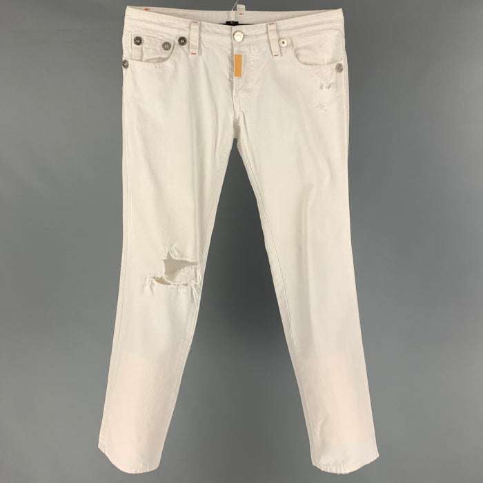 DSQUARED2 Size 32 White Distressed Cotton Jeans