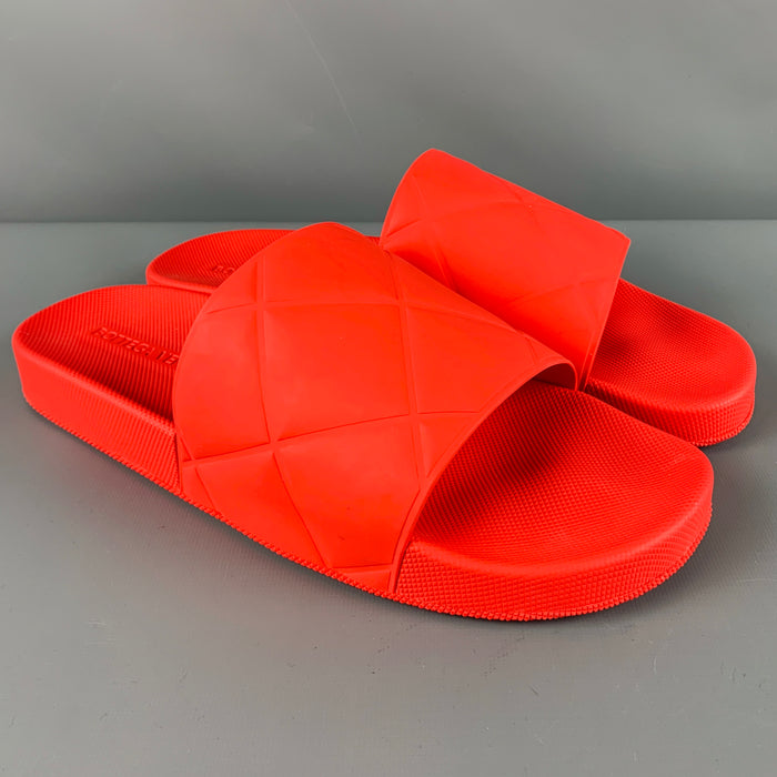 BOTTEGA VENETA Size 12 Orange Rubber Slip On Sandals