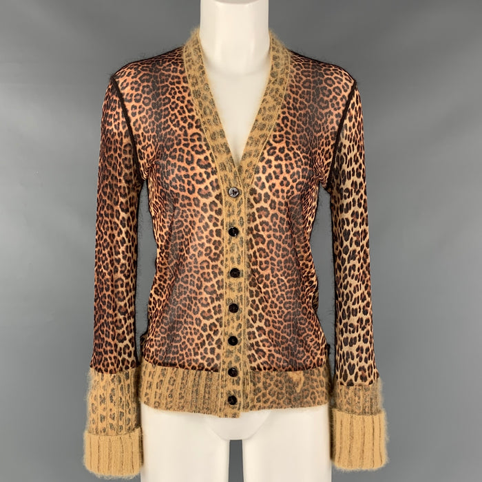 JEAN PAUL GAULTIER Size M Brown Beige Animal Print V-Neck Cardigan