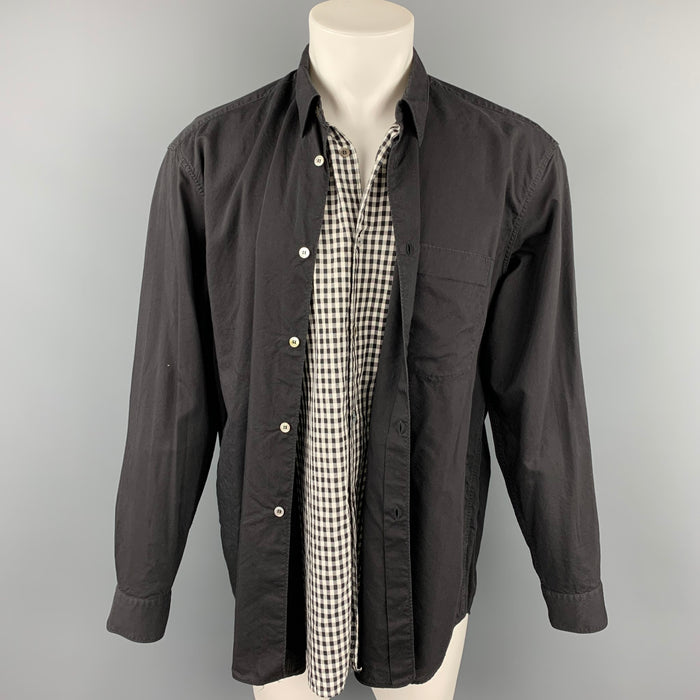 COMME des GARCONS Size M Black & White Mixed Fabrics Button Up Long Sleeve Shirt