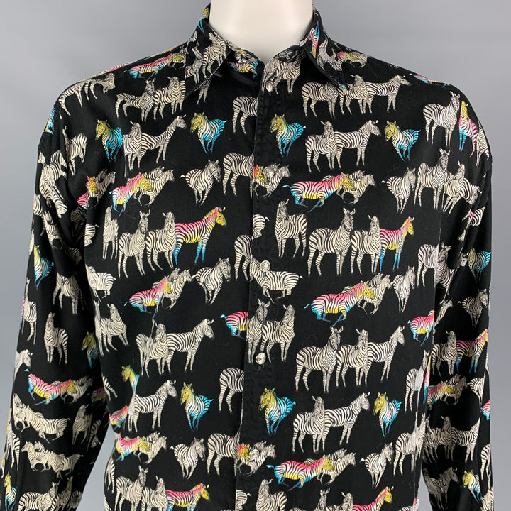 Vintage VERSACE JEANS COUTURE Size L Black & White Zebra Cotton Long Sleeve Shirt
