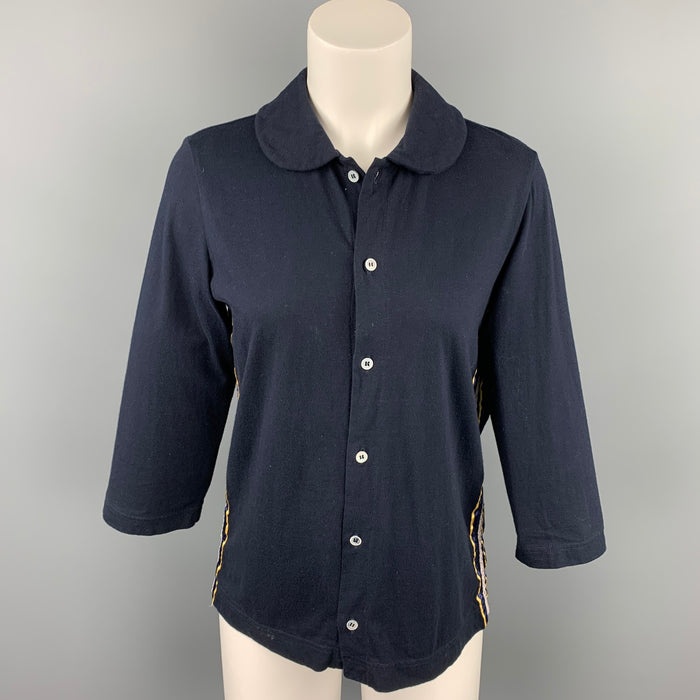 COMME des GARCONS TRICOT Size M Navy Stripe Trim Cotton Cardigan