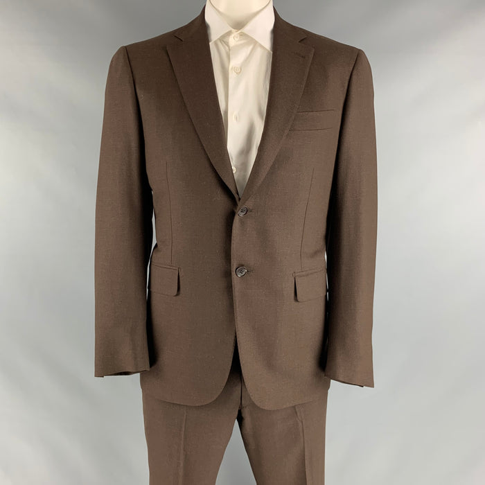 ISAIA Size 42 Regular Brown Solid Wool Notch Lapel Suit