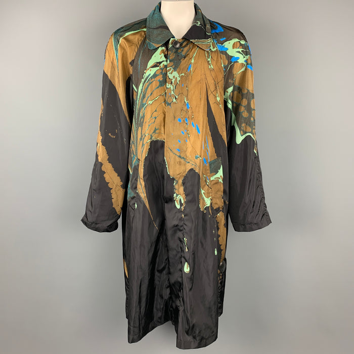DRIES VAN NOTEN F/W 18 Size L Black & Brown Dyed Polyamide Hidden Zip Up Coat