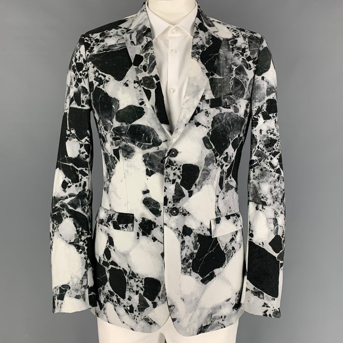 JIL SANDER by RAF SIMONS Fall 2008 Sze 44 Black White Marble Poliammide Notch Lapel Sport Coat