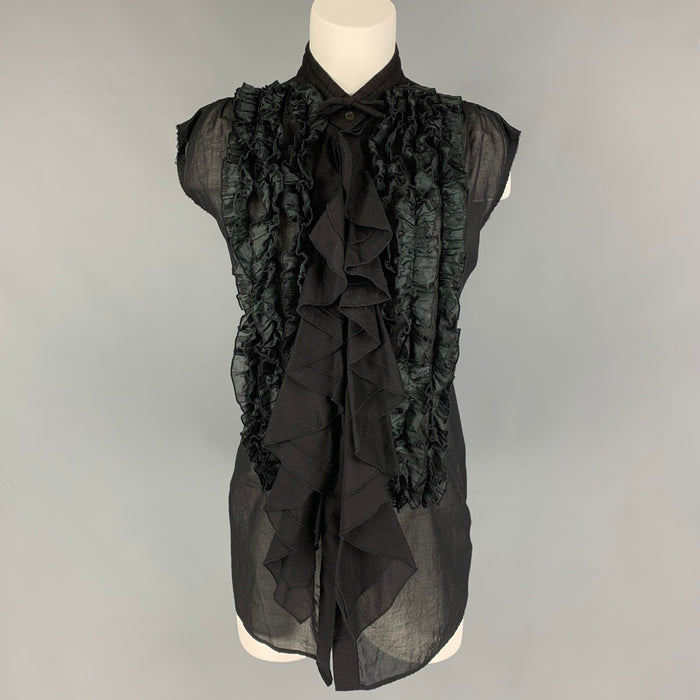 DRIES VAN NOTEN Size 4 Black Cotton Ruffled Sleeveless Blouse