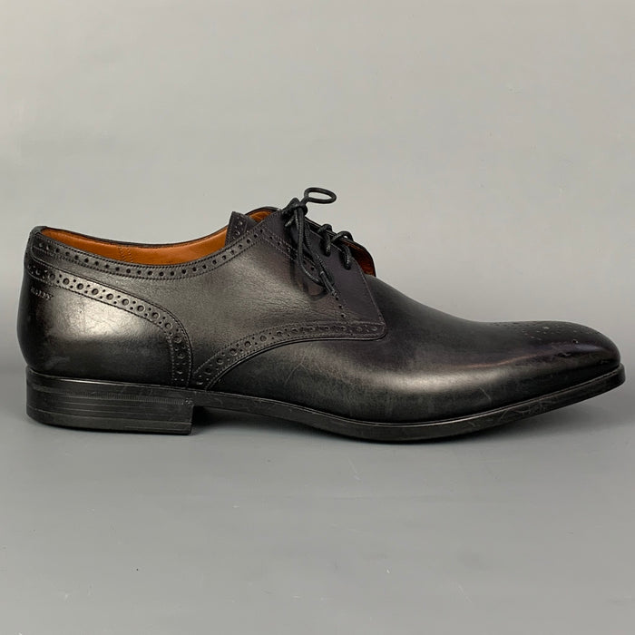 BALLY Size 12 Black Perforated Leather Lace Up Shoes