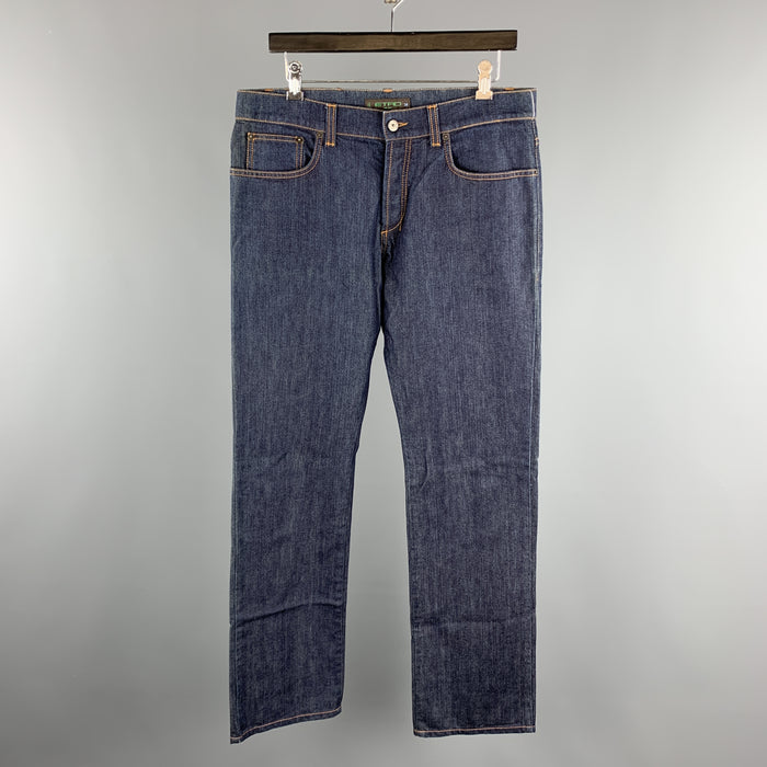 ETRO Size 34 Indigo Contrast Stitch Denim Button Fly Jeans