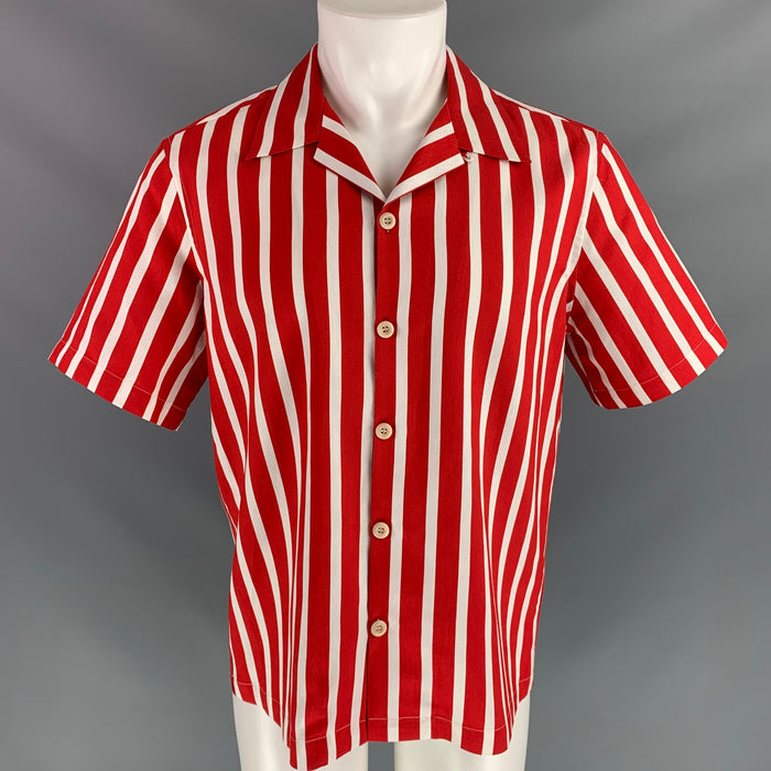 SANDRO siize XL Vertical Stripe Viscose & Polyester Button down Short Sleeve Shirt
