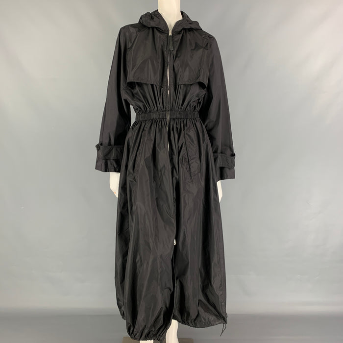 PRADA Size 2 Black Polyamide Zip Up Hooded Long Coat