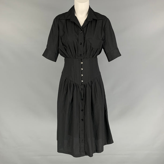 JEAN PAUL GAULTIER Size 10 Black Cotton Blend Pleated Short Sleeve Dress