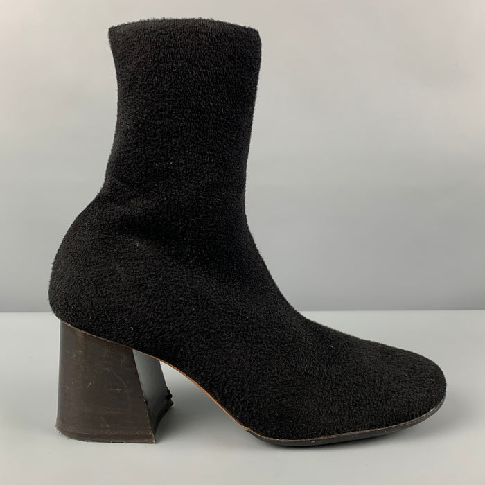 CELINE Size 9 Black Fabric Chunky Heel Boots