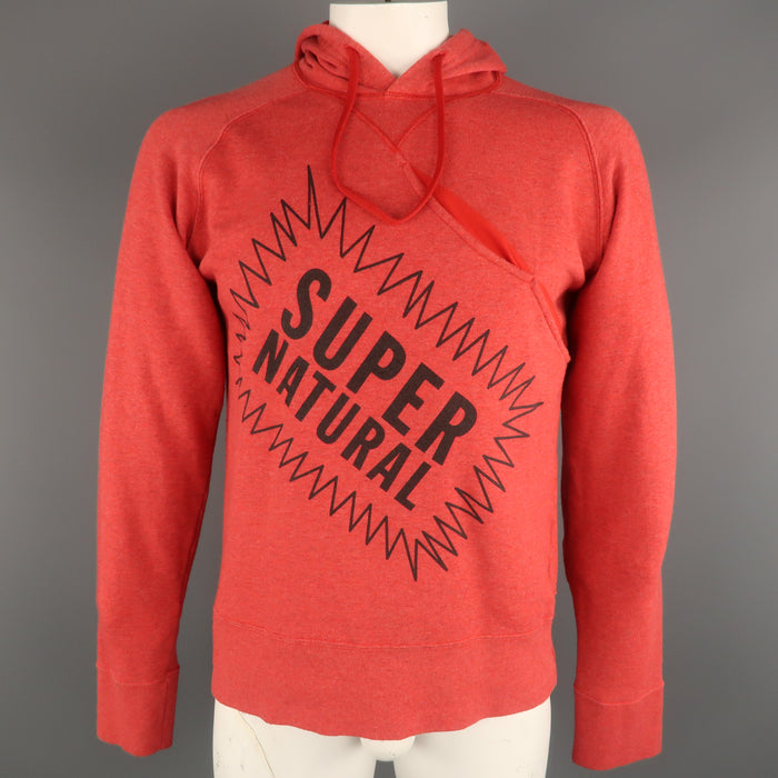 WALTER VAN BEIRENDONCK Size M Red Graphic Cotton Hooded Sweatshirt Sweater