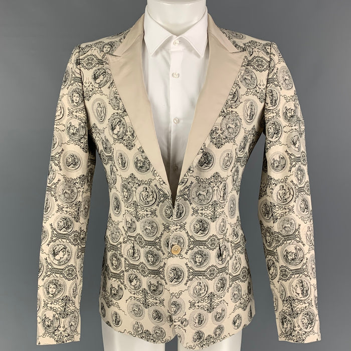 DOLCE & GABBANA Talla 38 Abrigo deportivo de mezcla de algodón con estampado negro gris claro