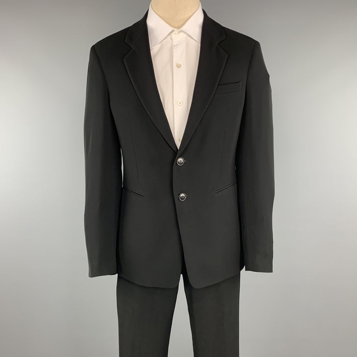 EMPORIO ARMANI 38 Regular Black Solid Polyester 32 x 31 Suit