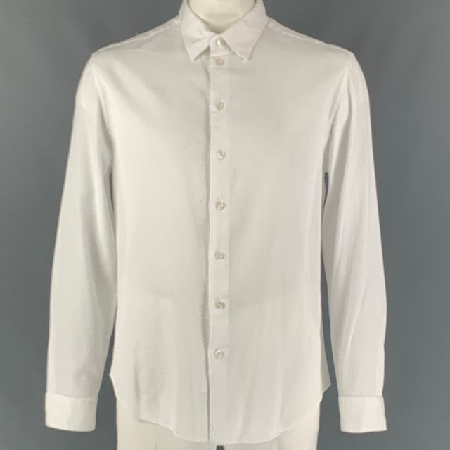ARMANI COLLEZIONI Size XL White Textured Cotton Button Up Long Sleeve Shirt