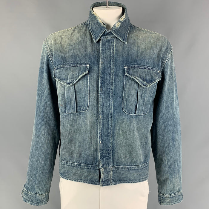 RRL by RALPH LAUREN Size XL Blue Distressed Cotton Denim Jacket