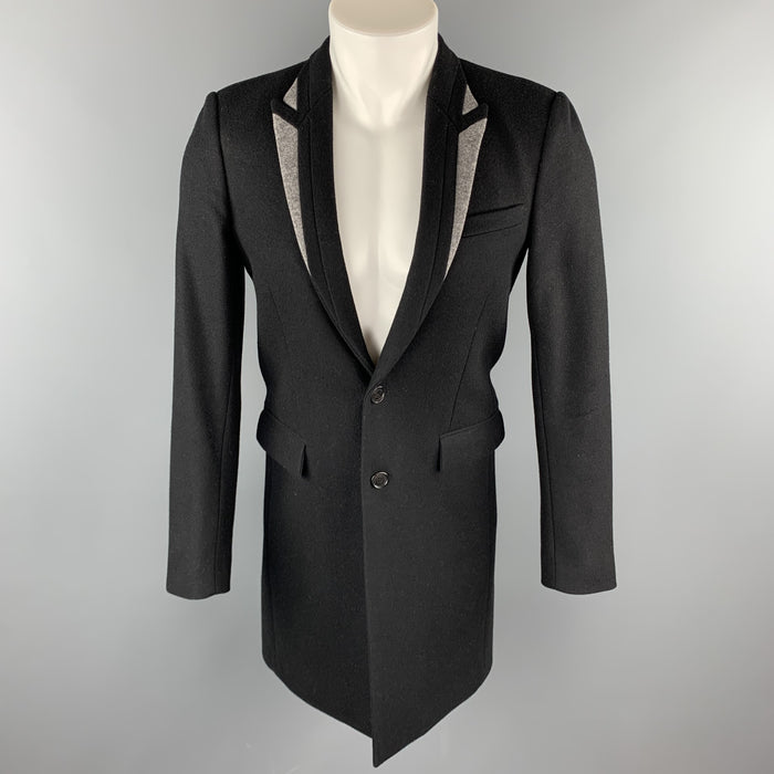 DIOR HOMME Size 36 Black & Grey Wool / Polyamide Peak Lapel Coat