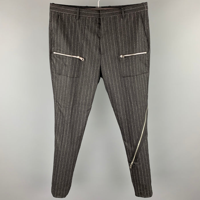 PAUL SMITH Talla 34 Pantalón de vestir de lana con rayas de tiza color carbón Talla 34