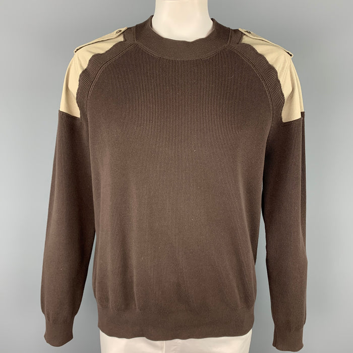 MAISON MARGIELA Size XXL Brown & Khaki Knitted Cotton Epaulettes Sweater