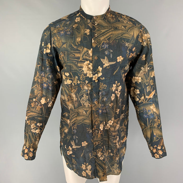 DRIES VAN NOTEN Size M Brown Multi-Color Floral Cotton Long Sleeve Shirt